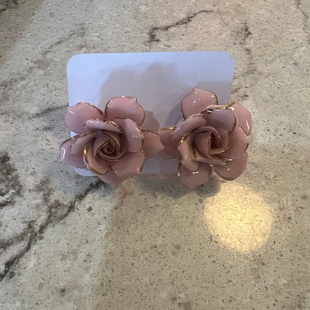 Elegant Pink Rose Earrings